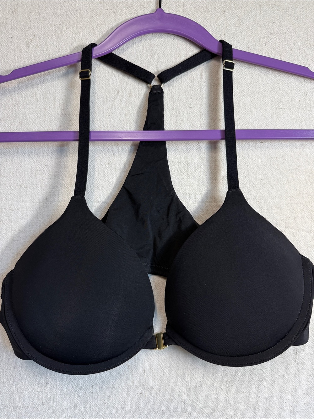 Women’s Black Padded Racerback Bra with Front Closure